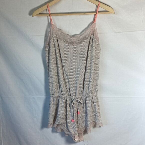 Eberjey Tan/White Drawstring Waist Romper Size M - Picture 1 of 8